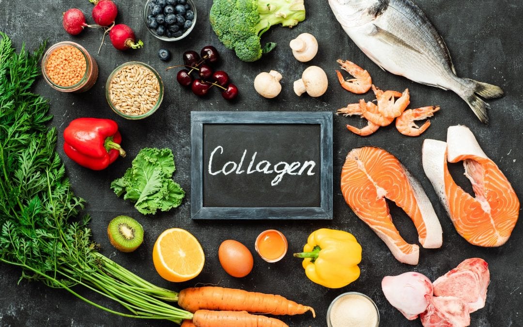 Collagen in food concept, top view